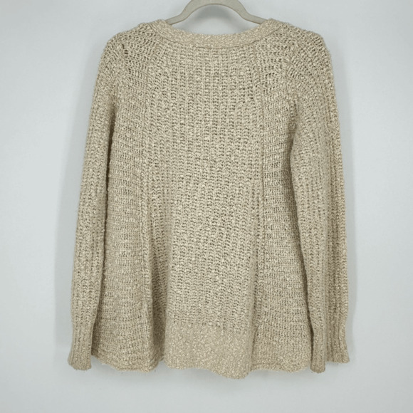 Anthropologie Moth Womens M Boucle Knit Oversized Sweater Cream Wool Boho - Picture 6 of 9